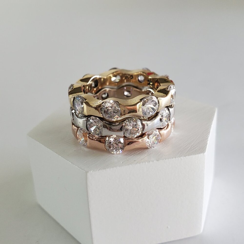 ❌Gold Vermeil on Sterling 925 Charles Winston Setof Three Eternity CZ Band Rings